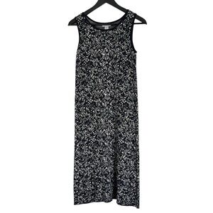 Garnet Hill Silk Blend Knit Dress Midi Scoop Neck Sleeveless Pullover Black XS